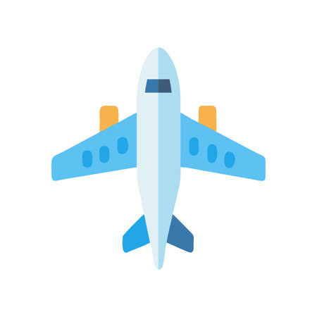 Flat illustration of blue and white airplane isolated on a black background