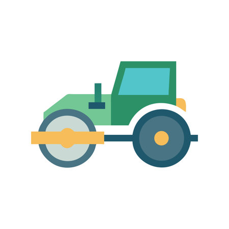 Flat design road roller vector illustration with construction and transport themes