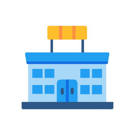 Flat vector illustration of a blue public building with a yellow signのイラスト素材