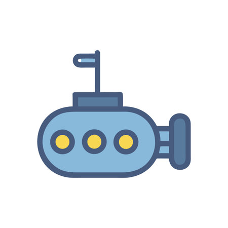Cute cartoon submarine icon on a black background for graphic designsのイラスト素材