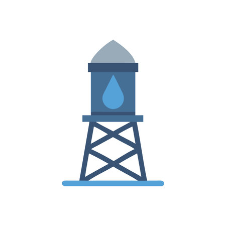 Blue water tower with drop design in a minimalist style illustrationのイラスト素材