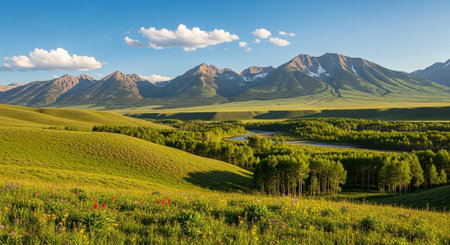 Panoramic view of the valley in the Altai mountains.の写真素材