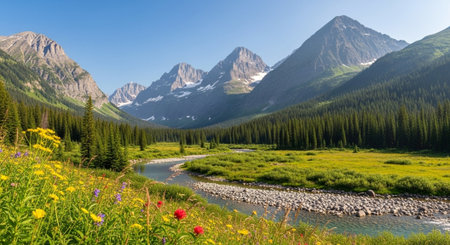 Panoramic view of the Bow River in Banff National Park, Alberta, Canada
