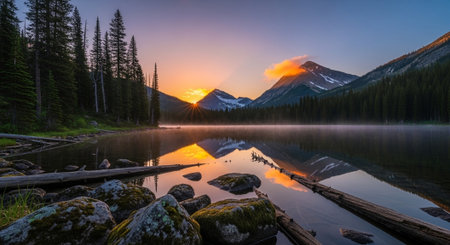 Sunrise at Lake Louise, Banff National Park, Alberta, Canadaの写真素材