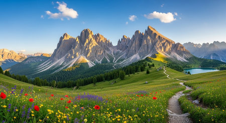 Panoramic view of the Dolomites, Italy. Summer landscapeの写真素材