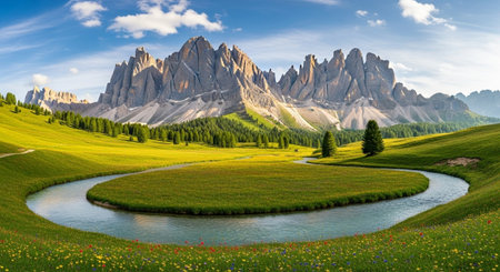 Panoramic view of the famous Dolomites in Italy.の写真素材