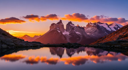 Panorama of Fitz Roy at sunrise, Patagonia, Argentinaの写真素材