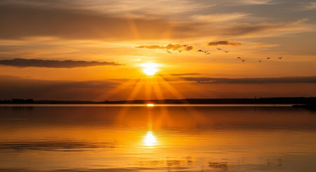 Beautiful sunset on the lake. Sunset on the lake. Sunset on the lakeの写真素材