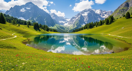 Alpine lake in the Swiss Alps. Lake in the mountains.の写真素材