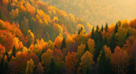 Autumn forest in the mountains. Landscape with colorful forest.の写真素材