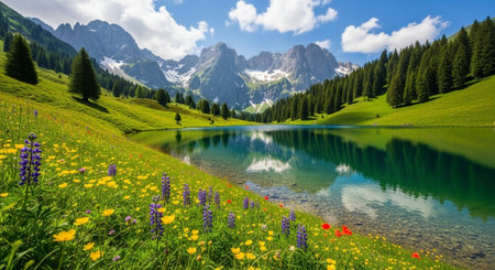 Mountain lake in the Alps. Summer landscape