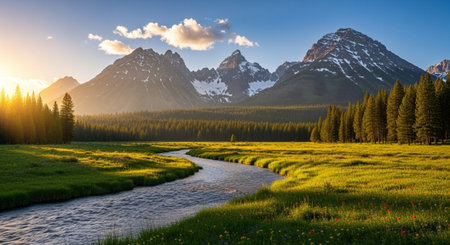 Sunset in Banff National Park, Alberta, Canada. The concept of active, ecological and photo tourism