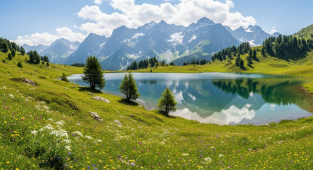 Beautiful mountain lake in the Alps, Switzerland, Europe.の写真素材