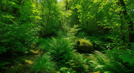 beautiful green forest in springtime, panoramic image.の写真素材