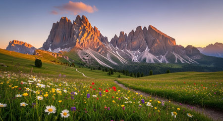 Beautiful spring landscape in Dolomites, Italy. Panoramic viewの写真素材