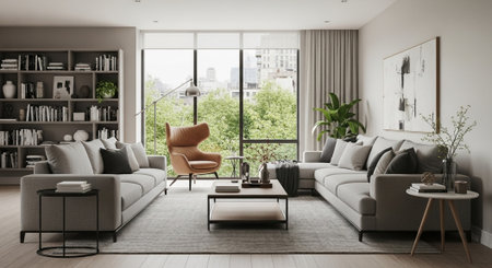 Modern living room interior design. 3d rendering, 3d illustration.