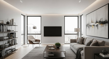 Modern living room interior design. 3D Rendering mock up.