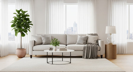 modern bright interiors apartment living room 3D rendering illustration computer generated image