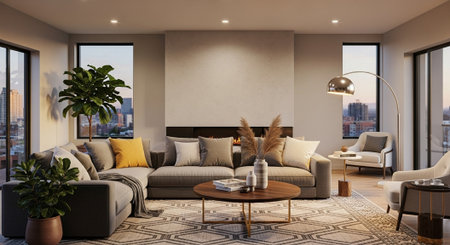modern bright interiors apartment Living room 3D rendering illustration computer generated image