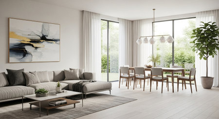 modern bright interiors apartment Living room illustration 3D rendering computer generated image