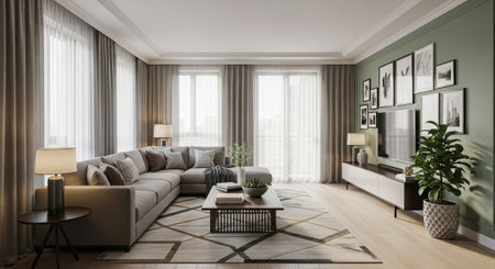 interior of the living room with sofa. 3D render illustration
