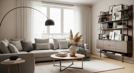 modern bright interiors apartment living room 3D rendering illustration computer generated image