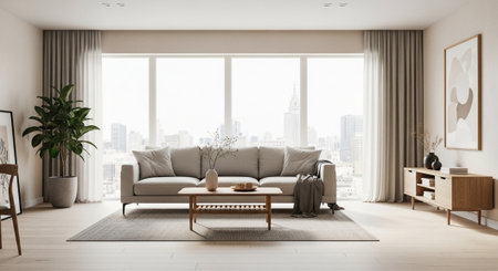 large luxury modern bright interiors Living room illustration 3D rendering computer digitally...