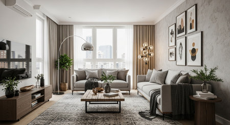 Modern living room interior design. 3D Rendering mock up.