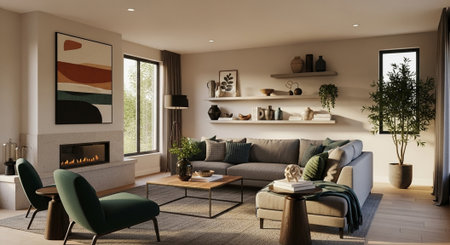 Modern living room interior design. 3d rendering mock up of living room