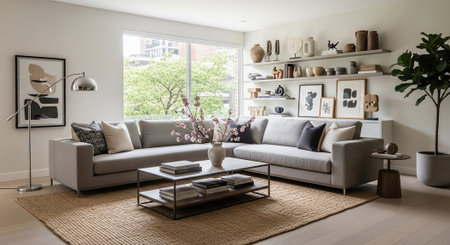 Modern living room interior design. Living room with sofa and coffee table