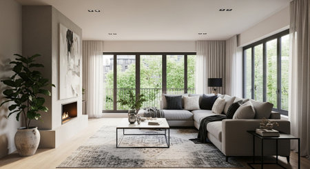 modern bright interiors apartment Living room 3D rendering illustration computer generated image
