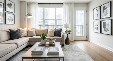 Interior of a living room in a modern apartment. Nobody inside