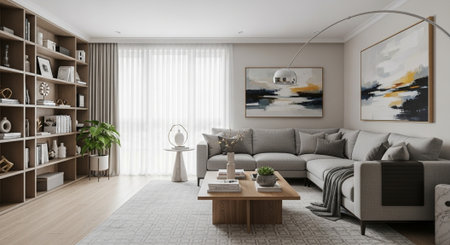 Modern living room interior design. 3d rendering mock up illustration.