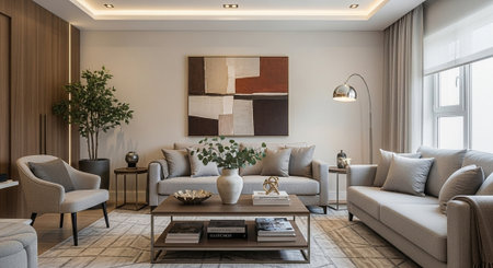 Modern living room interior design. 3d rendering, 3d illustration.
