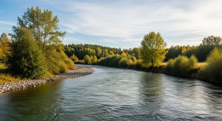 Panoramic view of the river during autumnの写真素材