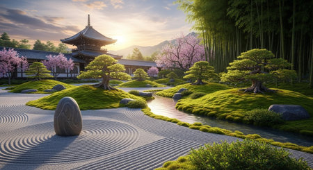 Japanese garden at a traditional temple in Kyoto, Japan.