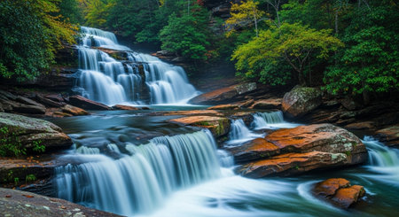 Beautiful waterfall in autumn forest. Waterfall in deep forest.