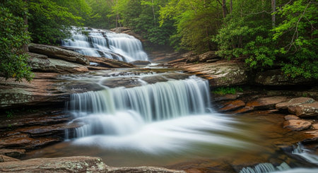 Beautiful waterfall in the forest. Long exposure shot. Long exposure.の写真素材