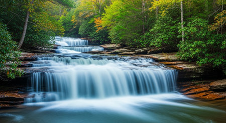Beautiful waterfall in the autumn forest. Beautiful nature background. Long exposure.の写真素材
