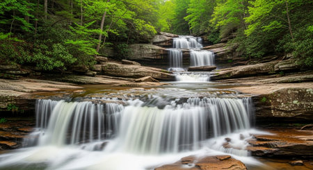 Beautiful waterfall in the forest, South Carolina, USA. Long exposure.の写真素材