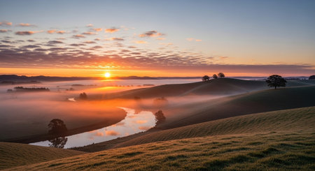 Sunrise over a misty morning in the countryside of New South Wales, Australia