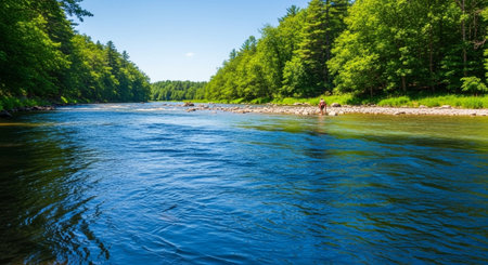 Mountain river in the forest on a sunny summer day. Beautiful landscape.