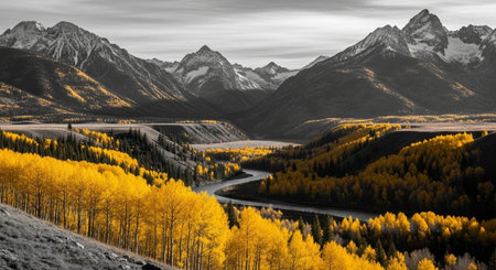 panoramic view of the colorful alpine scenery during foliage season