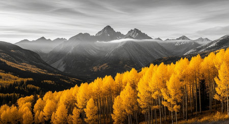 panoramic view of autumn alpine scenery with yellow aspens