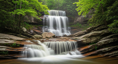 Waterfall in the forest. Panoramic view of a waterfall in the forest.