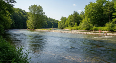 Landscape with a river and trees in Bavaria, Germany.