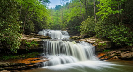 Waterfall in the forest. Beautiful nature scene. Long exposure.