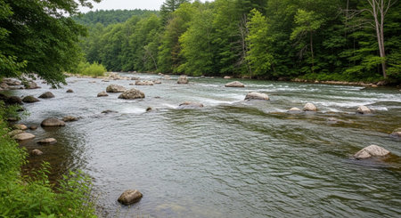Landscape with a river and rocks in the foreground, North Carolina