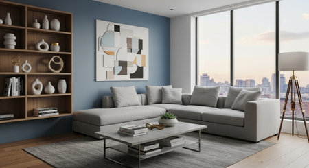 modern bright interiors apartment living room 3D rendering computer generated image