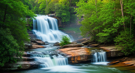 Beautiful waterfall in the green forest. Beautiful waterfall in the forest.